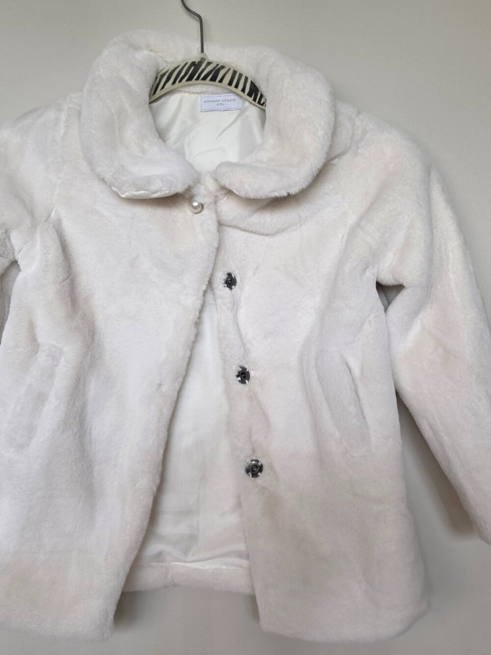 ADRIENNE VITTADINI Bambini Girls Cream White Faux Fur Dress Coat